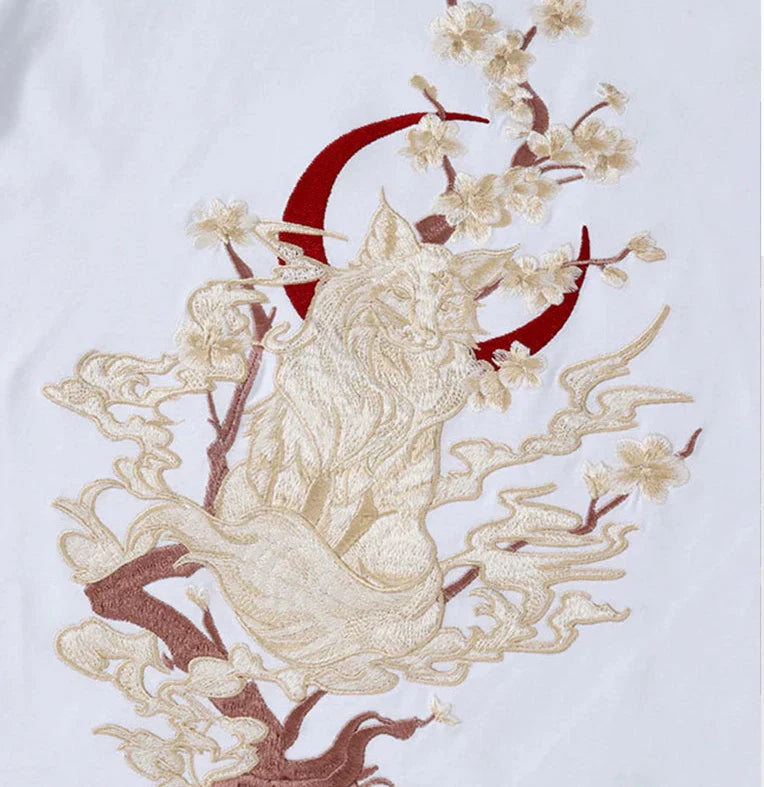 Moonlight Kitsune Embroidered T-shirt